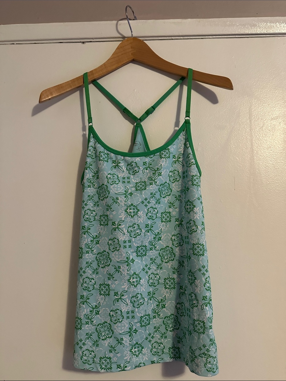 C9 by Champion Green and Light Blue Floral Racerback Tank Top